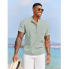 COOFANDY Men’s Casual Henley Shirt Short Sleeve Summer Beach Band Collar Shirt Hippie Henley T-Shirts with Pocket(Light Green)
