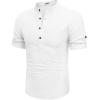 COOFANDY Men’s Cotton Linen Henley Shirt Short Sleeve Hippie Casual Band Collar Summer Beach T-Shirts(A-white)