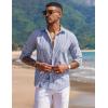 COOFANDY Men’s Long Sleeve Button Down Shirt Casual Untucked Regular-Fit Oxford Dress Shirts(Stripe-blue&white)