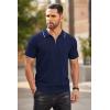 COOFANDY Men’s Zipper Polo Shirts Short Sleeve Ribbed Knit Polo T Shirts Fashion Casual Golf Shirts(Stripes Navy Blue Stripes)