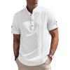 COOFANDY Men’s Cotton Linen Henley Shirt Short Sleeve Hippie Casual Band Collar Summer Beach T-Shirts(A-white)