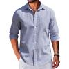 COOFANDY Men’s Long Sleeve Button Down Shirt Casual Untucked Regular-Fit Oxford Dress Shirts(Stripe-blue&white)