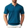 COOFANDY Men’s Zipper Polo Shirts Short Sleeve Ribbed Knit Polo T Shirts Fashion Casual Golf Shirts(Denim Blue)