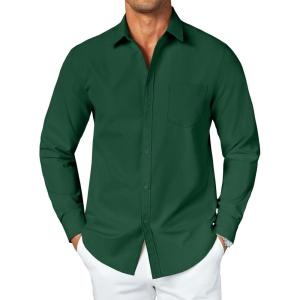 COOFANDY Men’s Button Down Long Sleeve Shirt Casual Untucked Dress Shirt Regular Fit Wedding Shirts(Evergreen)
