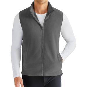 COOFANDY Men’s Polar Fleece Vest Lightweight Sleeveless Zip Up Jacket Casual Outerwear Outdoor Golf Vests(Dark Grey)