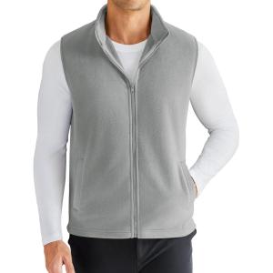 COOFANDY Men’s Polar Fleece Vest Lightweight Sleeveless Zip Up Jacket Casual Outerwear Outdoor Golf Vests(Light Grey)