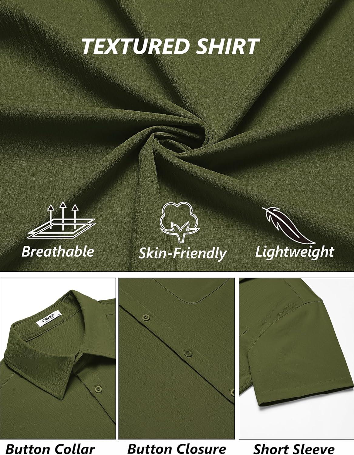 imageCOOFANDY Mens Casual Button Down Shirts Short Sleeve Summer Beach Vacation ShirtsArmy Green