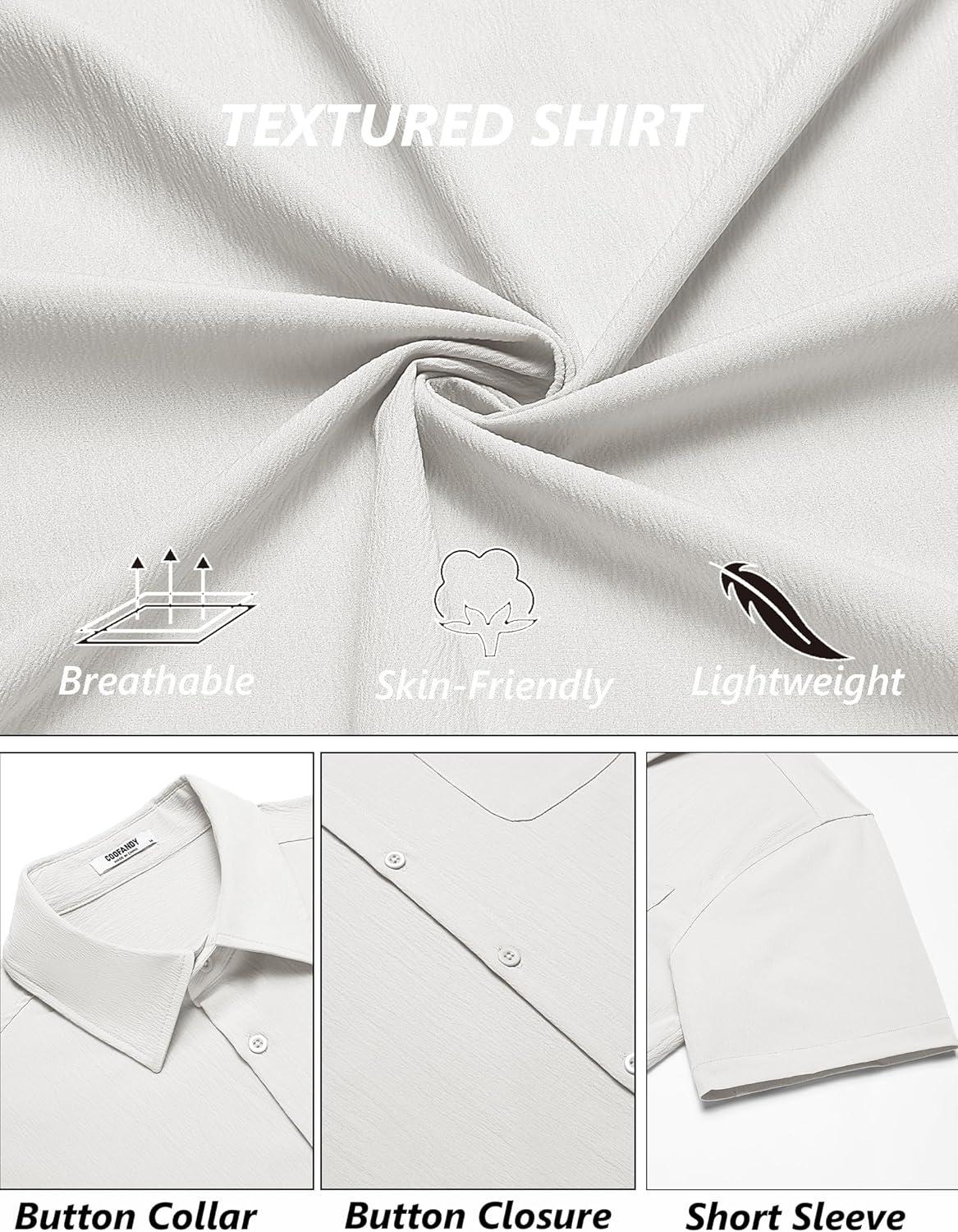 imageCOOFANDY Mens Casual Button Down Shirts Short Sleeve Summer Beach Vacation ShirtsAwhite
