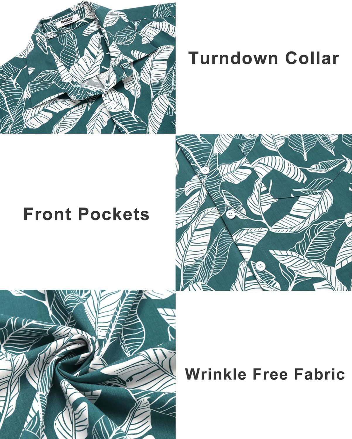 imageCOOFANDY Mens Casual Button Down Shirts Short Sleeve Summer Beach Vacation Untucked Dress Shirts with PocketLeafdeep Green