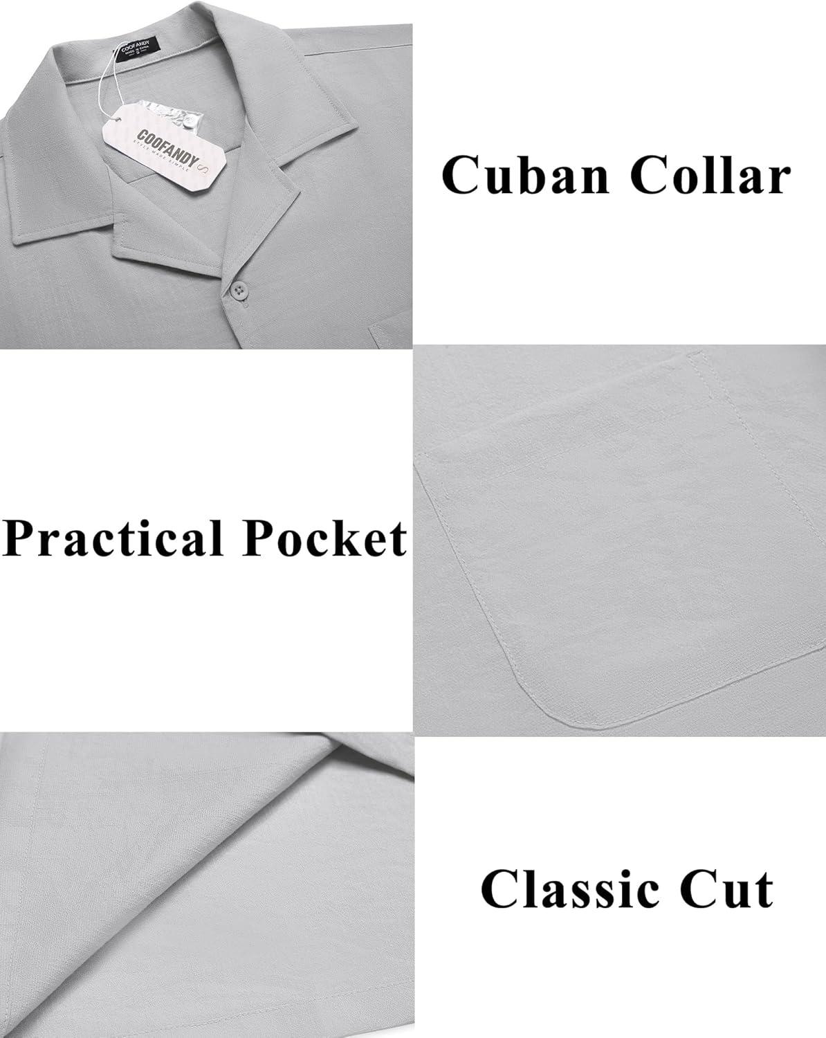 imageCOOFANDY Mens Casual Button Down Shirts Short Sleeve Summer Cuban Vacation Beach ShirtsLight Grey