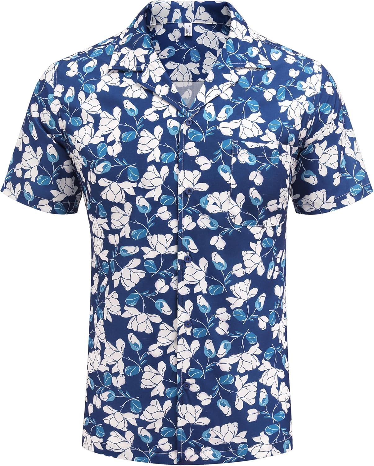 imageCOOFANDY Mens Casual Button Down Shirts Short Sleeve Summer Cuban Vacation Beach ShirtsNavy Blue Floral