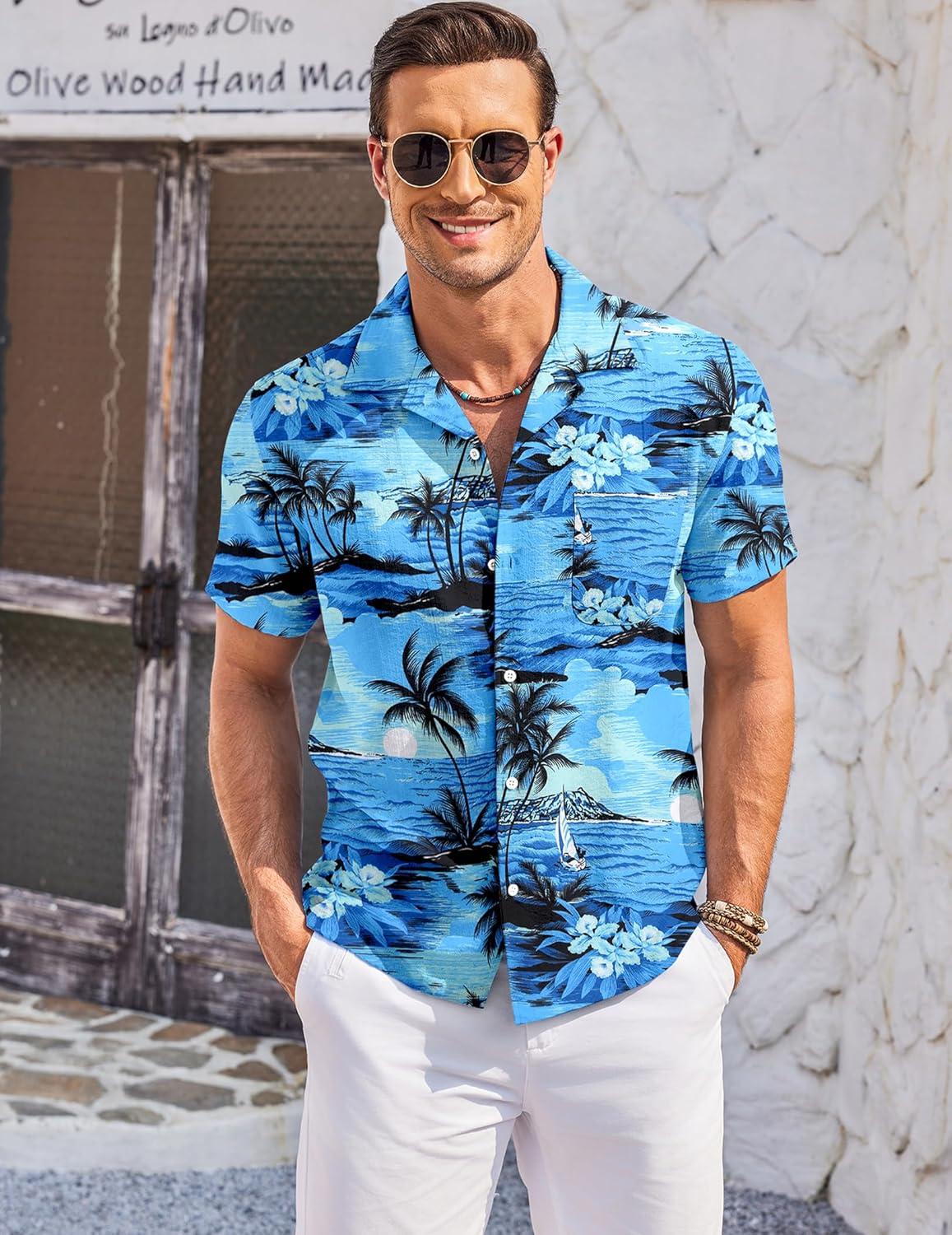 imageCOOFANDY Mens Casual Button Down Shirts Short Sleeve Summer Cuban Vacation Beach ShirtsPa122