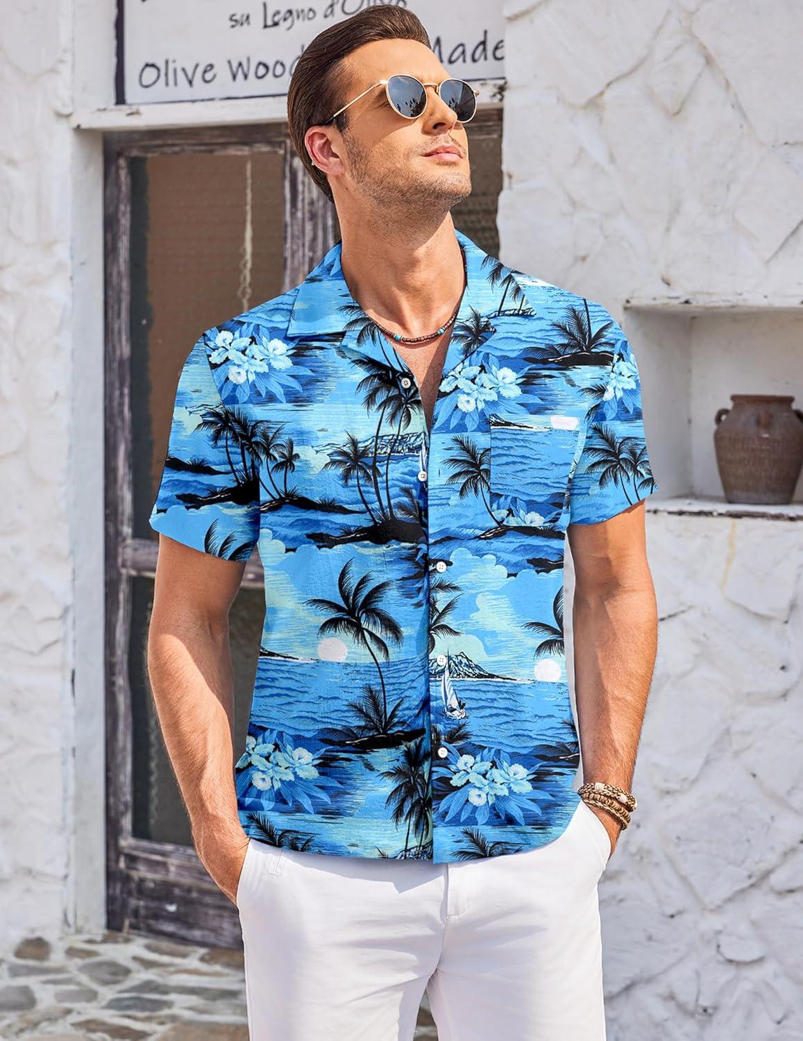 imageCOOFANDY Mens Casual Button Down Shirts Short Sleeve Summer Cuban Vacation Beach ShirtsPa122