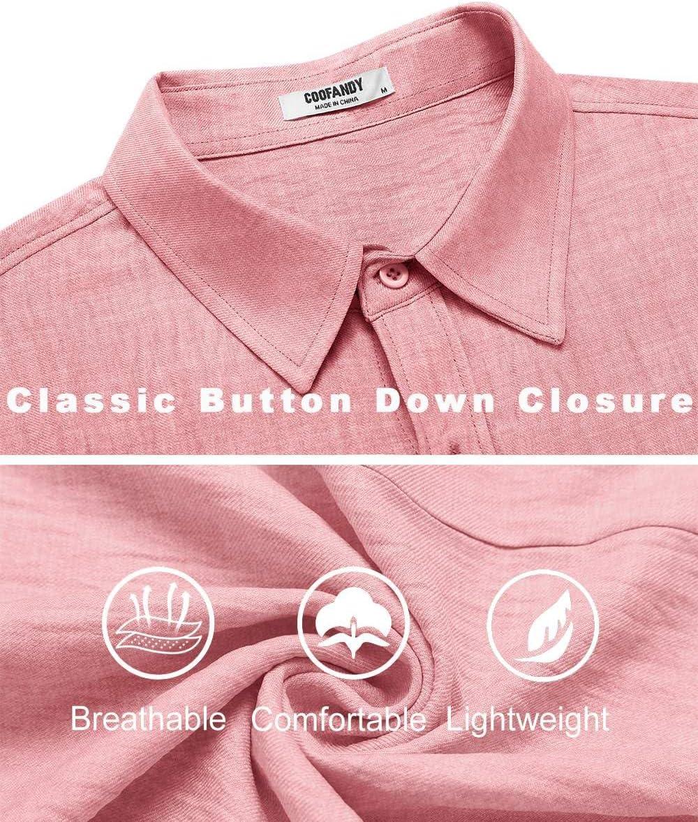 imageCOOFANDY Mens Casual Button Down Shirts Short Sleeve Textured Summer Beach ShirtChampagne Pink