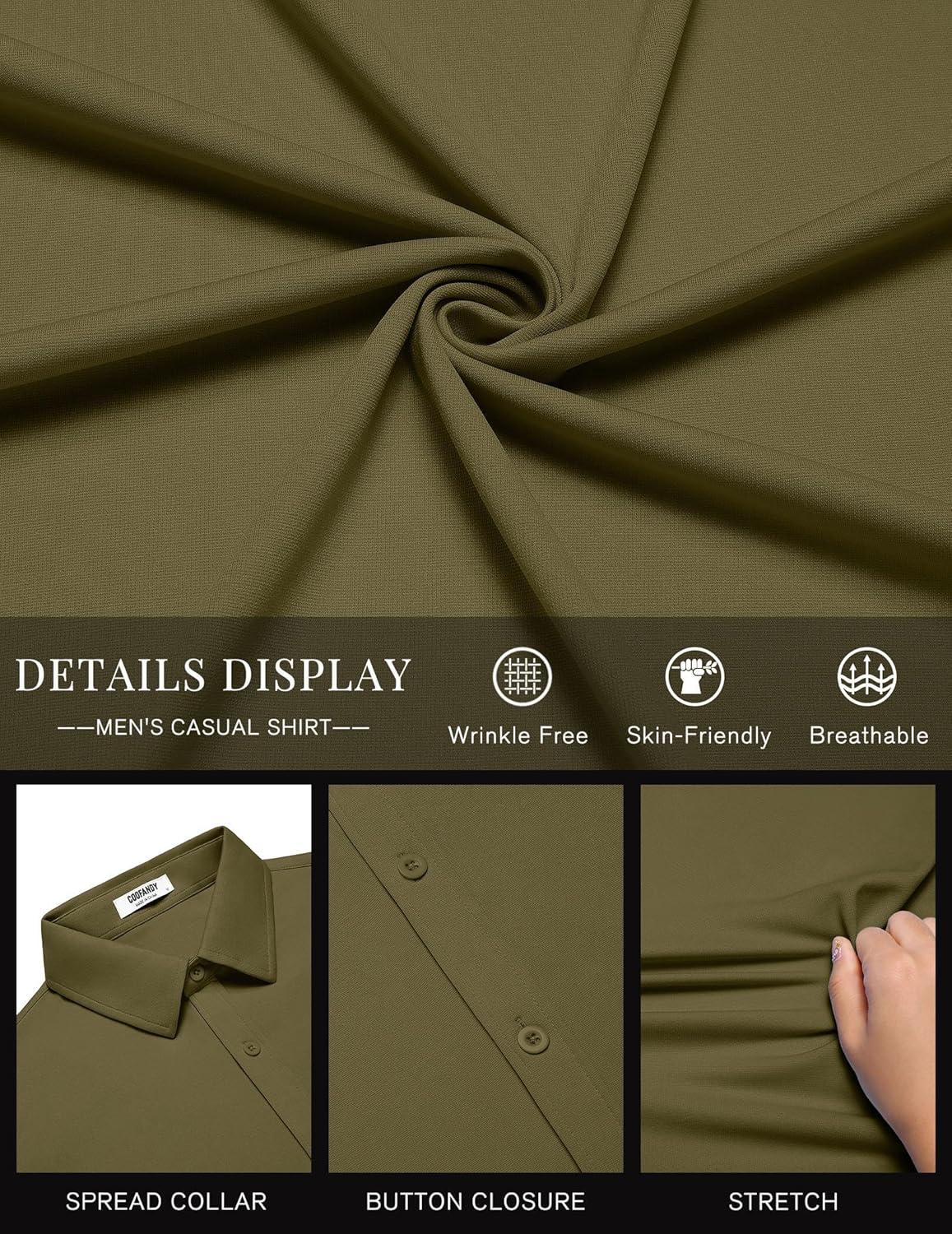 imageCOOFANDY Mens Casual Button Down Shirts Short Sleeve Wrinkle Free Shirt Untucked Summer Stretch Dress ShirtArmy Green