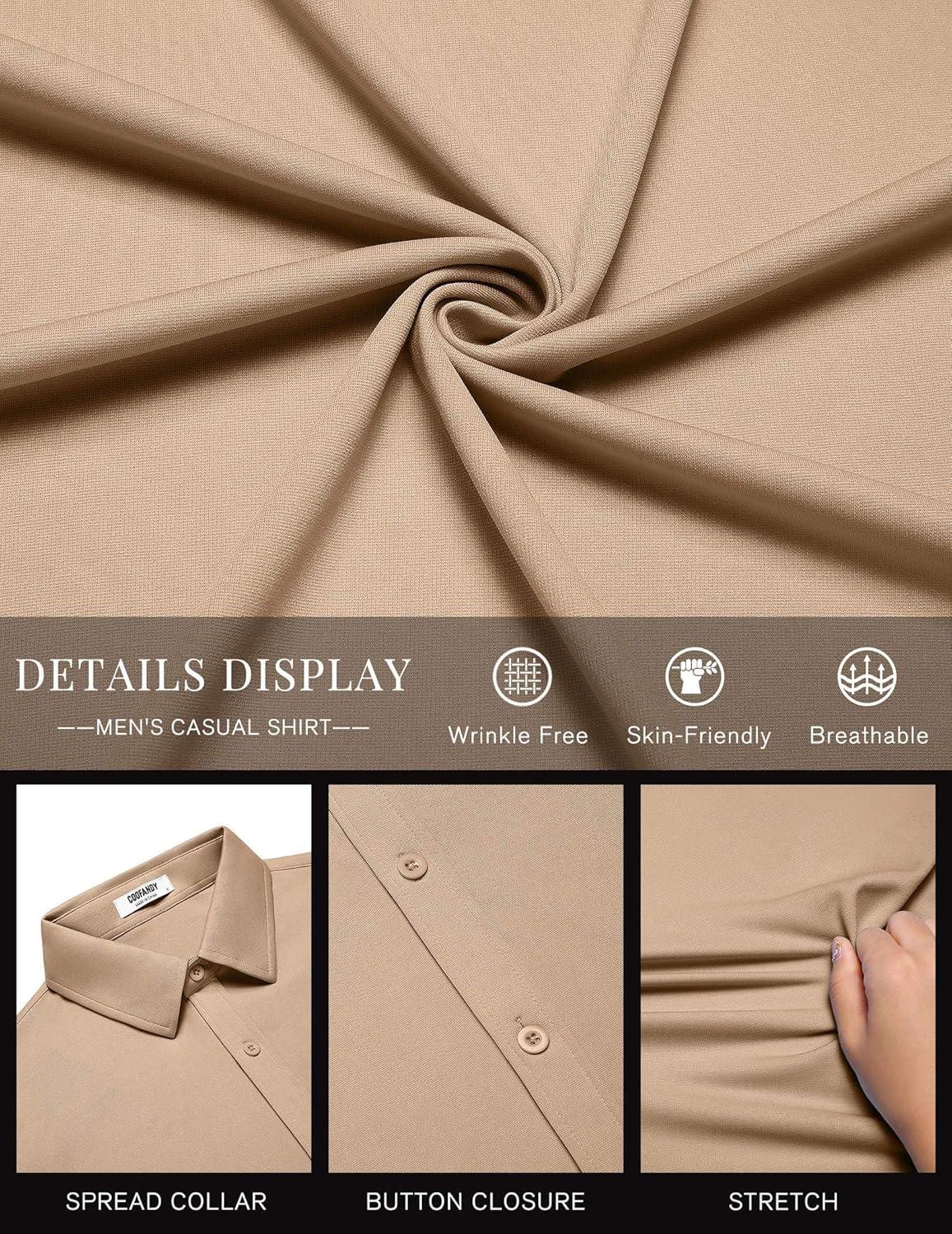 imageCOOFANDY Mens Casual Button Down Shirts Short Sleeve Wrinkle Free Shirt Untucked Summer Stretch Dress ShirtKhaki