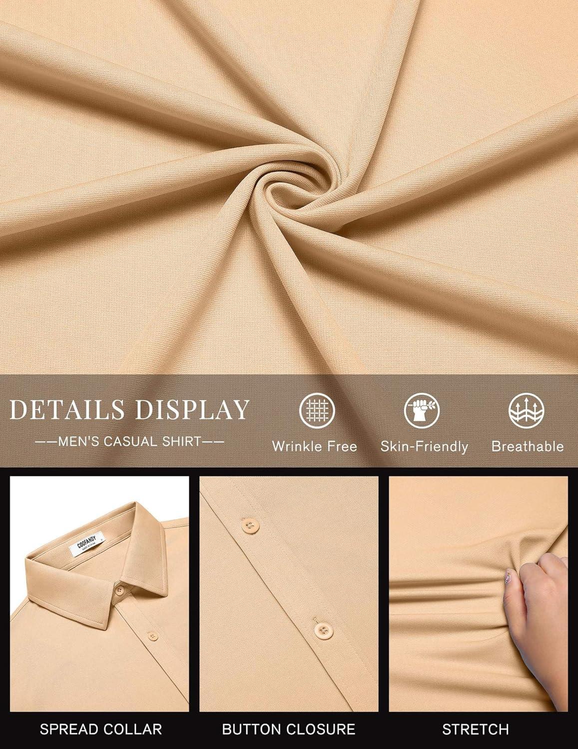 imageCOOFANDY Mens Casual Button Down Shirts Short Sleeve Wrinkle Free Shirt Untucked Summer Stretch Dress ShirtLight Tan