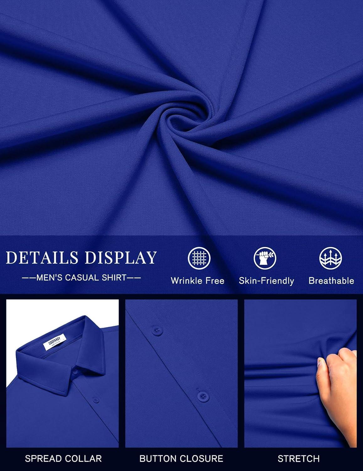 imageCOOFANDY Mens Casual Button Down Shirts Short Sleeve Wrinkle Free Shirt Untucked Summer Stretch Dress ShirtRoyal Blue