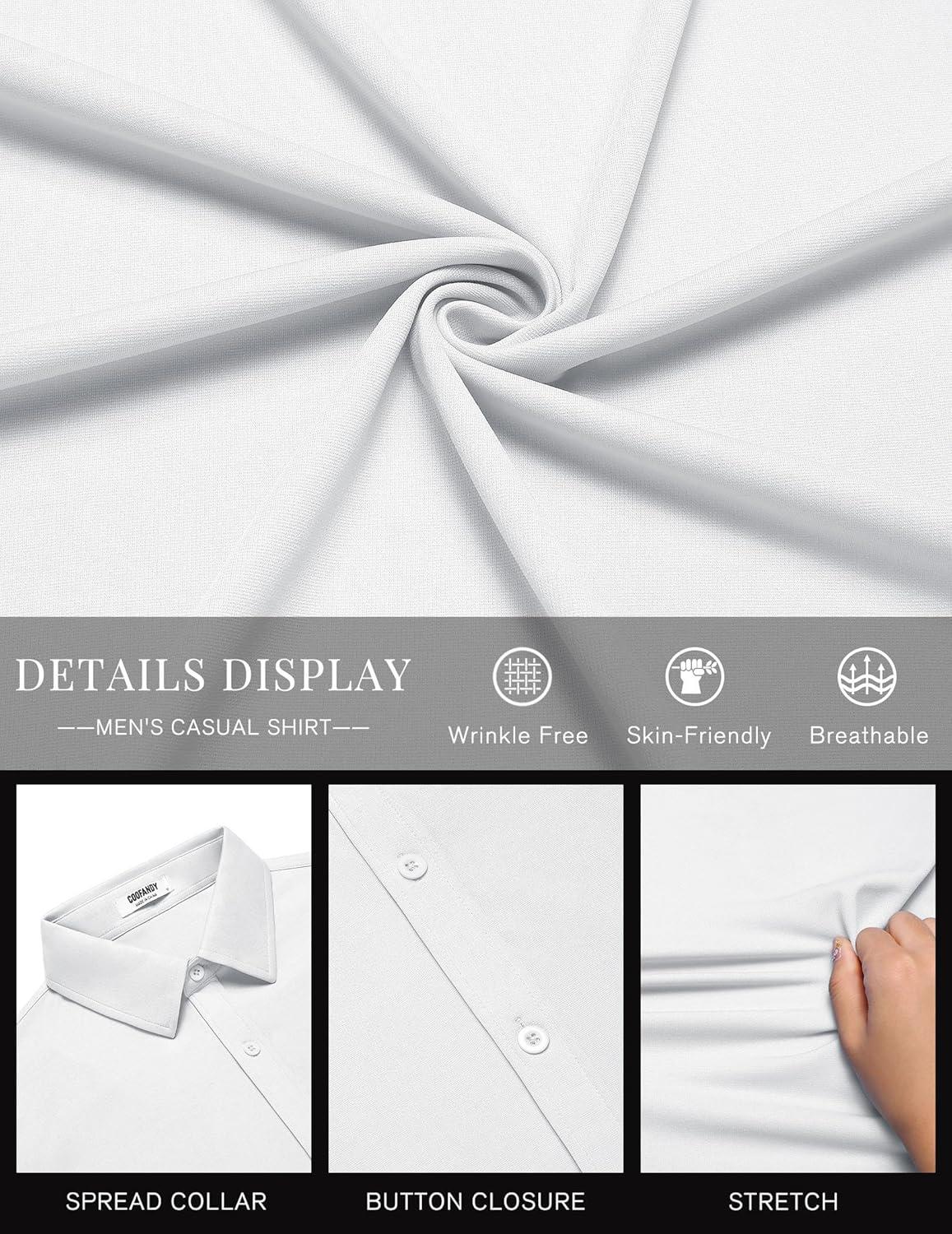 imageCOOFANDY Mens Casual Button Down Shirts Short Sleeve Wrinkle Free Shirt Untucked Summer Stretch Dress ShirtWhite