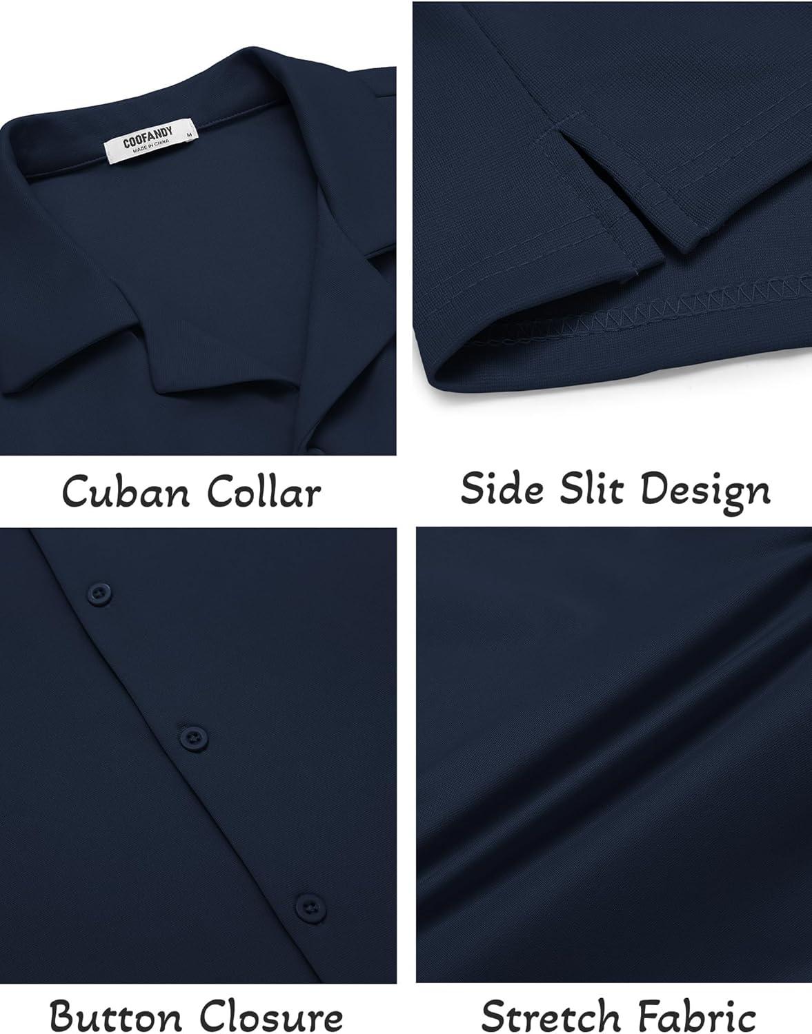imageCOOFANDY Mens Casual Short Sleeve Button Down Shirts Summer Untucked Wrinkle Free ShirtsDark Blue