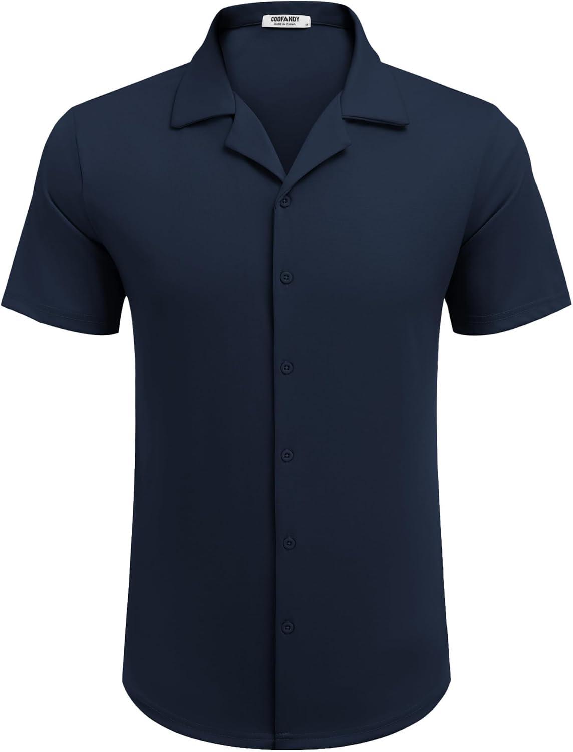 imageCOOFANDY Mens Casual Short Sleeve Button Down Shirts Summer Untucked Wrinkle Free ShirtsDark Blue