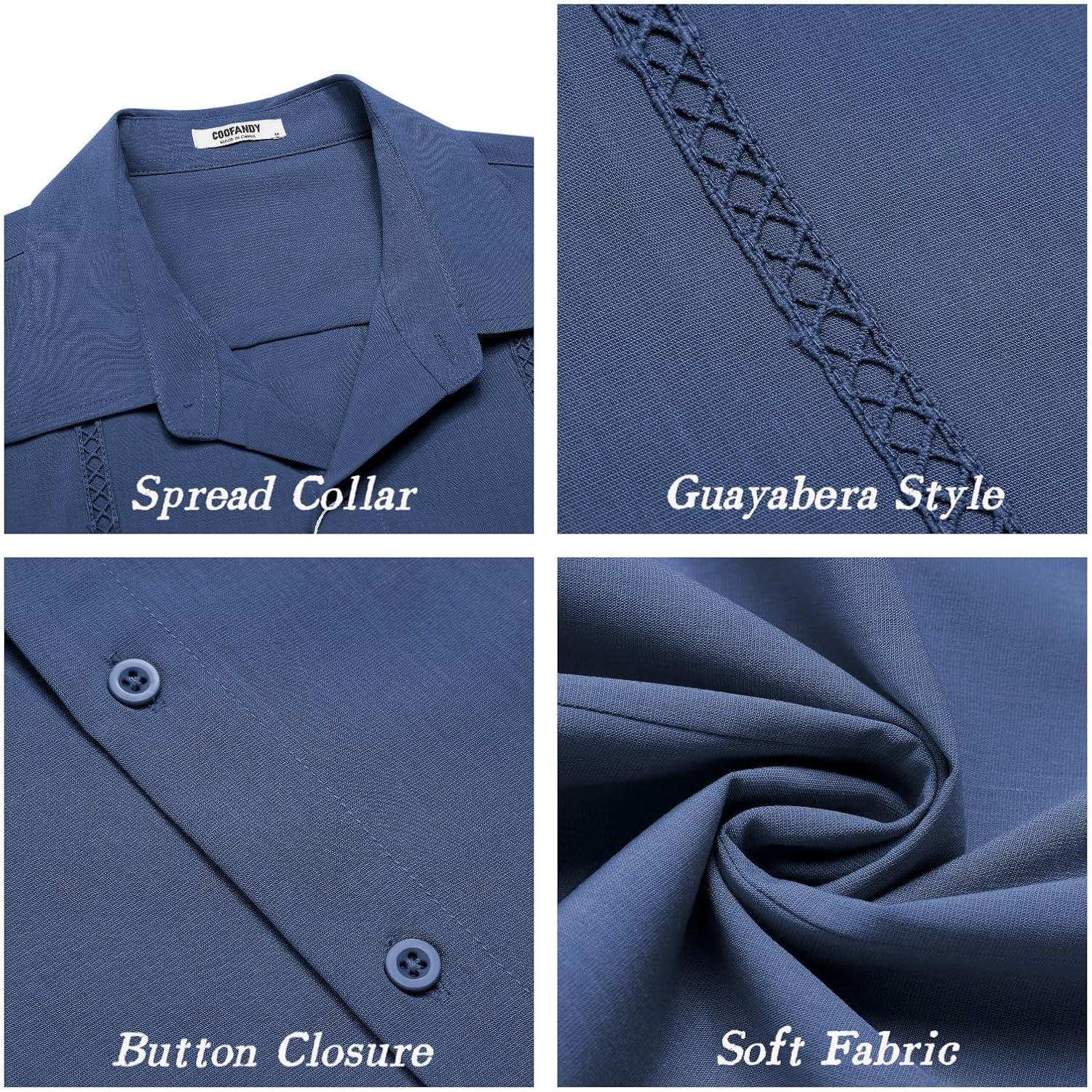 imageCOOFANDY Mens Cuban Guayabera Short Sleeve Shirt Casual Summer Beach Tops Button Down Untucked ShirtsDark Blue