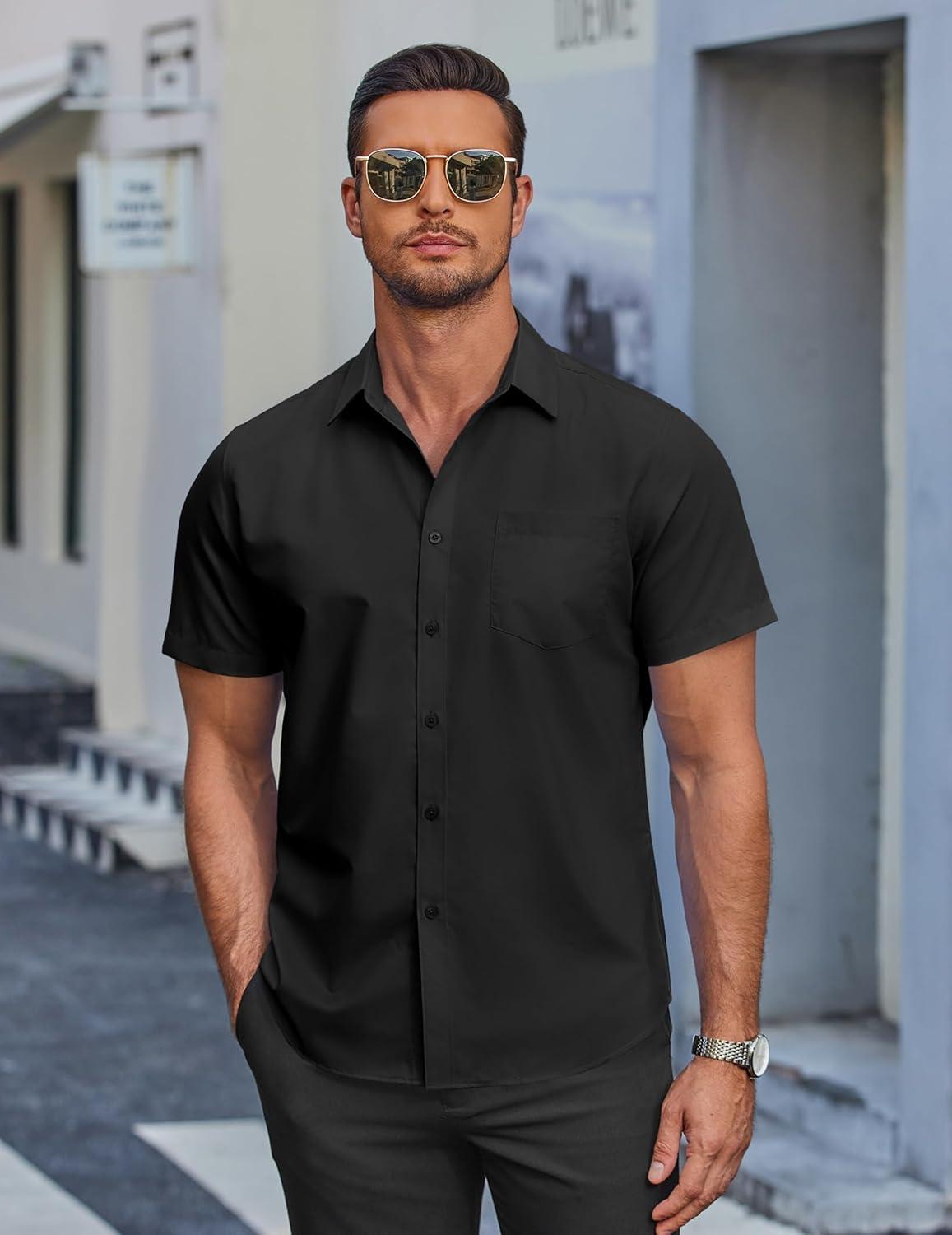 imageCOOFANDY Mens Dress Shirts Soft Modal Business Casual Button Down Shirts Lightweight Spring Summer ShirtsBlack
