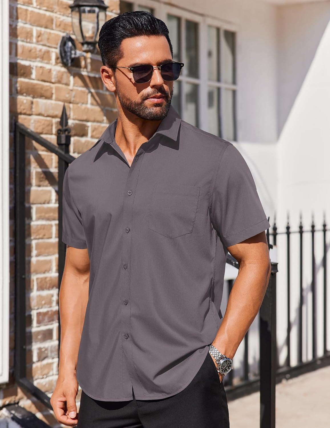 imageCOOFANDY Mens Dress Shirts Soft Modal Business Casual Button Down Shirts Lightweight Spring Summer ShirtsDark Gray
