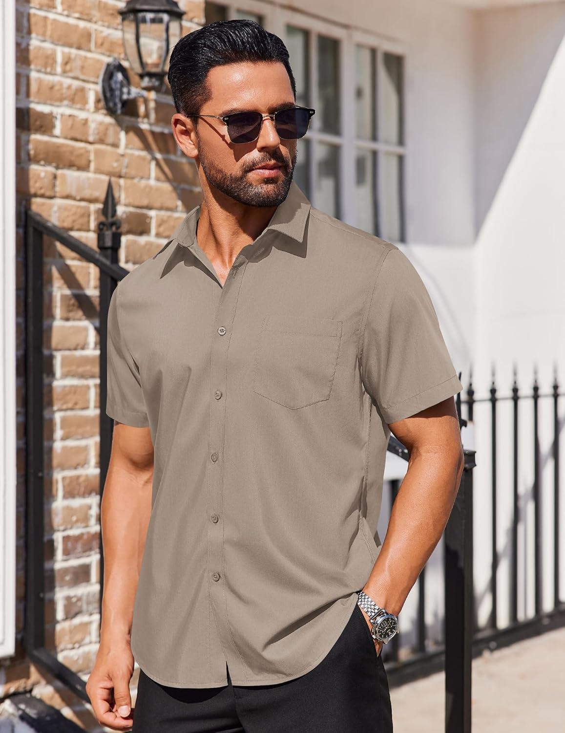 imageCOOFANDY Mens Dress Shirts Soft Modal Business Casual Button Down Shirts Lightweight Spring Summer ShirtsKhaki