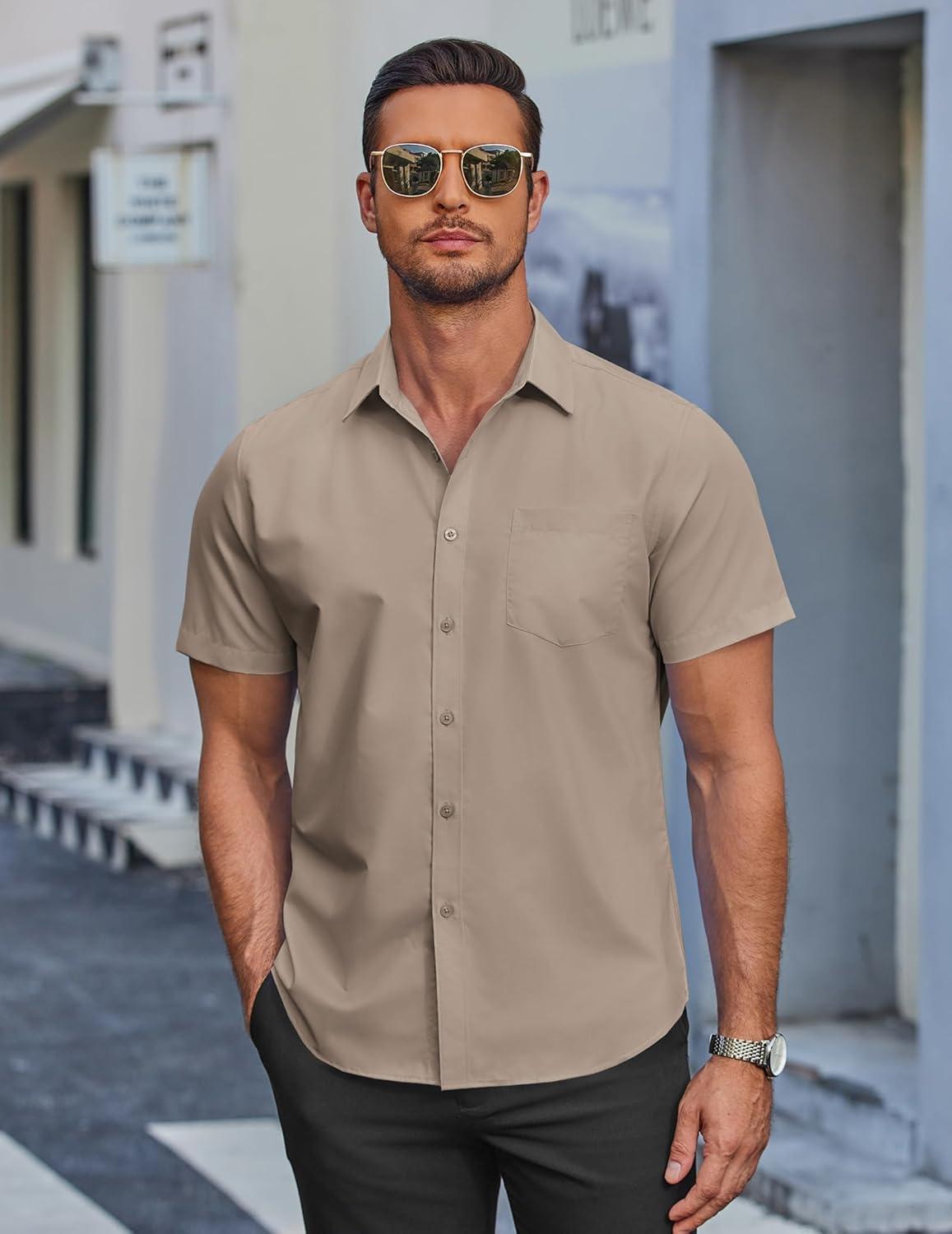 imageCOOFANDY Mens Dress Shirts Soft Modal Business Casual Button Down Shirts Lightweight Spring Summer ShirtsKhaki