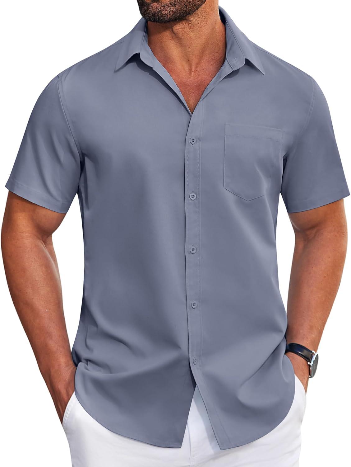 imageCOOFANDY Mens Dress Shirts Soft Modal Business Casual Button Down Shirts Lightweight Spring Summer ShirtsLight Gray