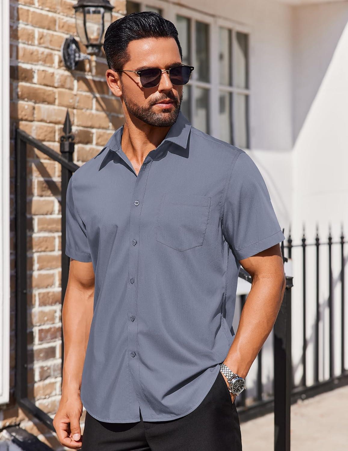 imageCOOFANDY Mens Dress Shirts Soft Modal Business Casual Button Down Shirts Lightweight Spring Summer ShirtsLight Gray