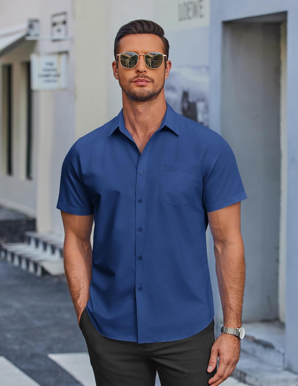 imageCOOFANDY Mens Dress Shirts Soft Modal Business Casual Button Down Shirts Lightweight Spring Summer ShirtsNavy Blue