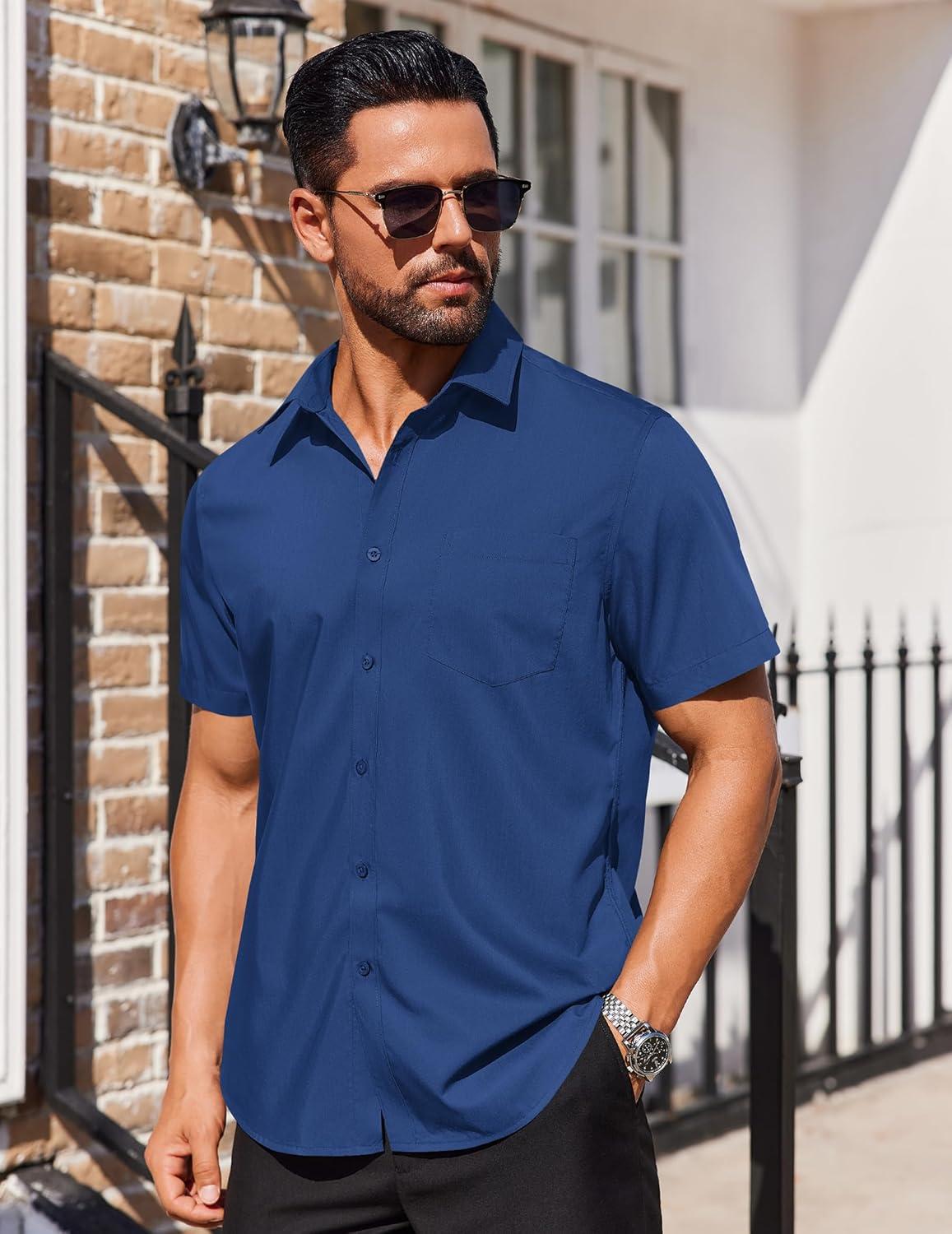 imageCOOFANDY Mens Dress Shirts Soft Modal Business Casual Button Down Shirts Lightweight Spring Summer ShirtsNavy Blue