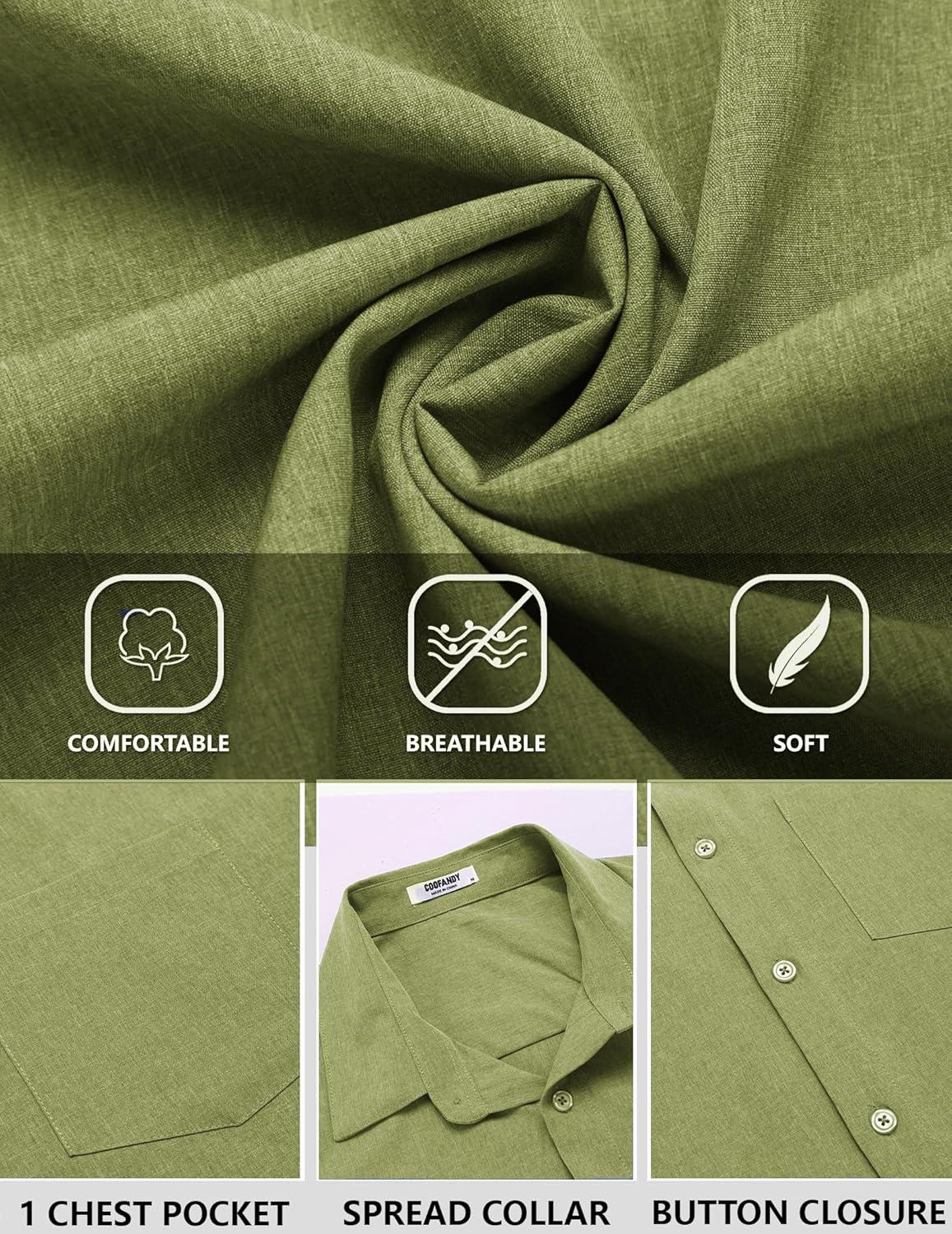 imageCOOFANDY Mens Linen Long Sleeve Shirts Casual Button Down Untucked Shirt Vacation Wedding Shirts with PocketArmy Green