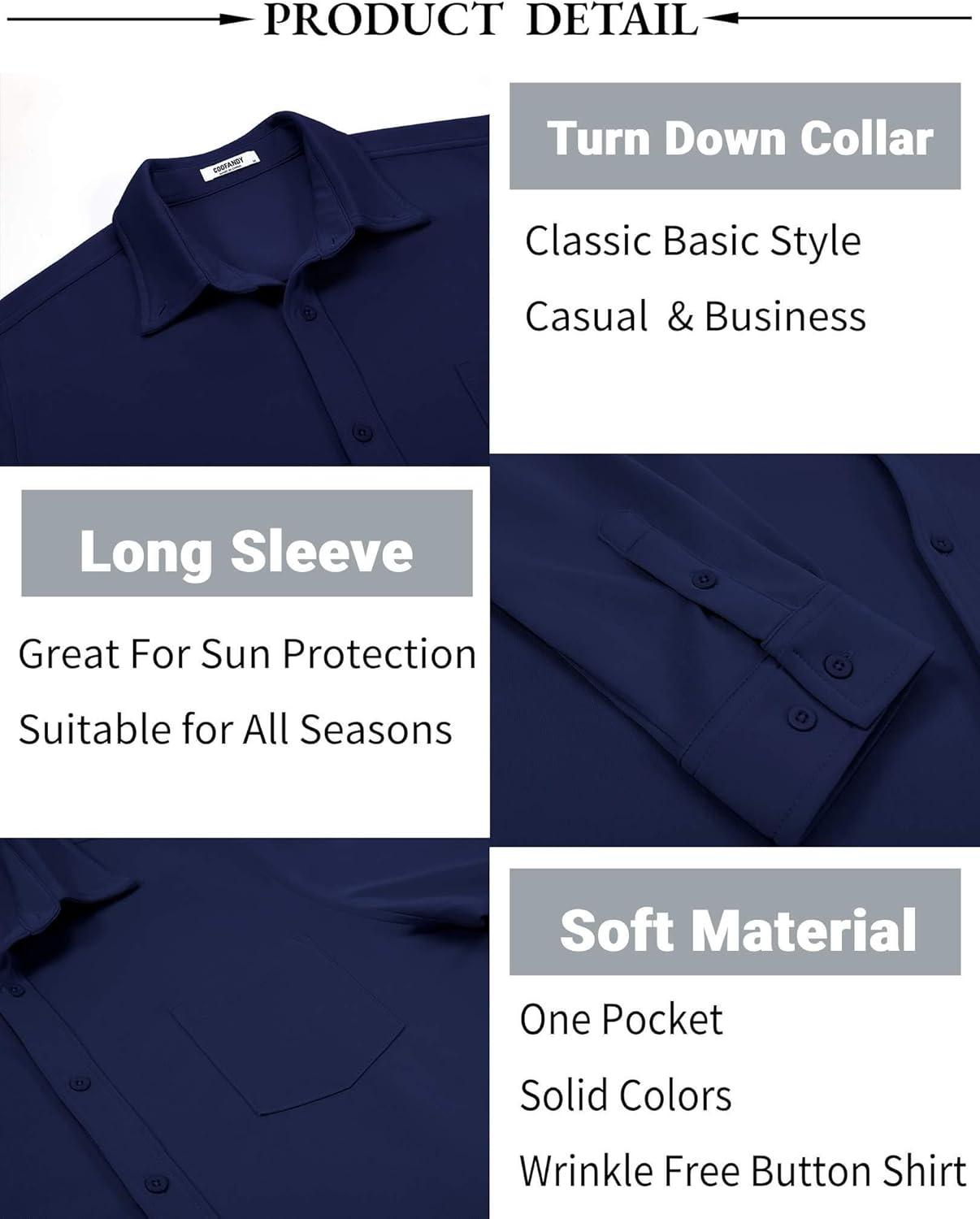 imageCOOFANDY Mens Long Sleeve Button Down Shirt Wrinkle Free Casual Shirt for Men Untucked Shirts with Pocket for WeddingNavy Blue