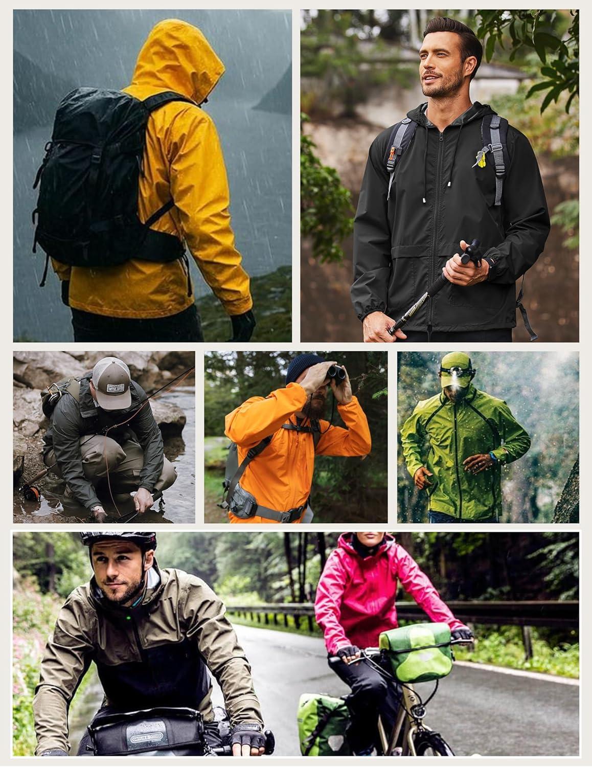 imageCOOFANDY Mens Packable Rain Jacket Lightweight Waterproof Raincoat with Hood Outdoor Rain Gear Travel Hiking CyclingGrey