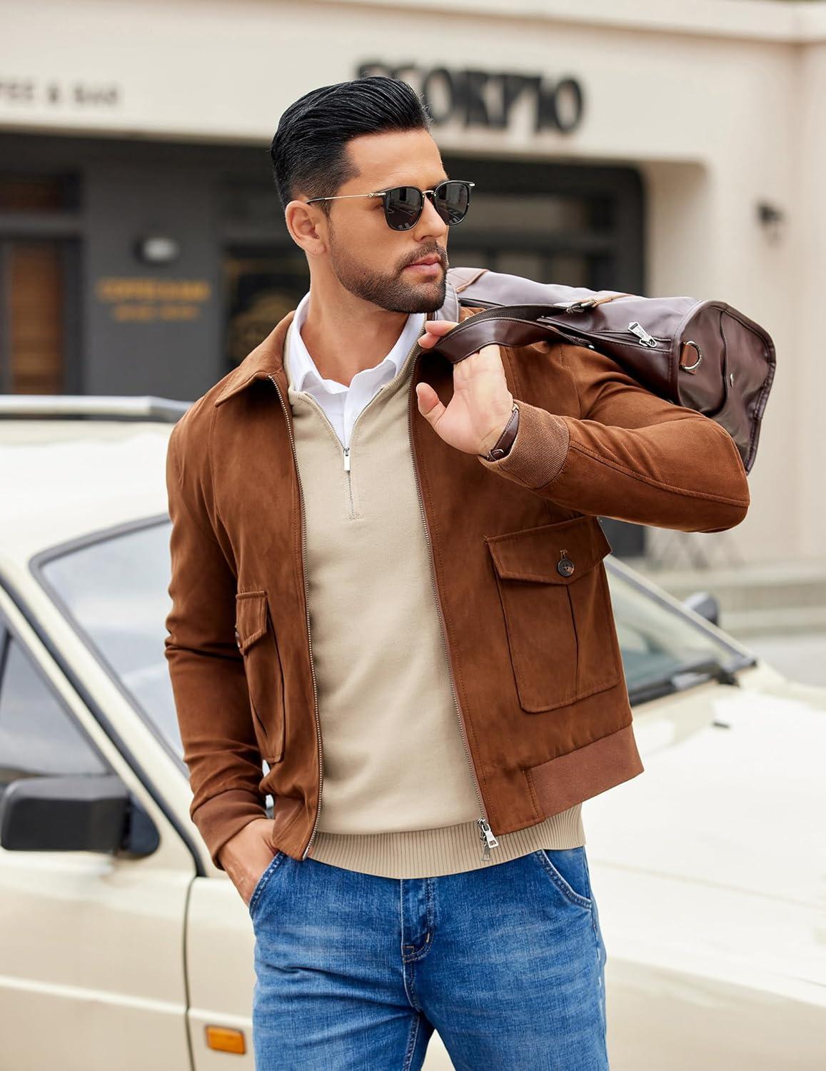 imageCOOFANDY Mens Quarter Zip Pullover Slim Fit Dress Sweaters Lightweight Mock Neck Knit SweaterLight Khaki