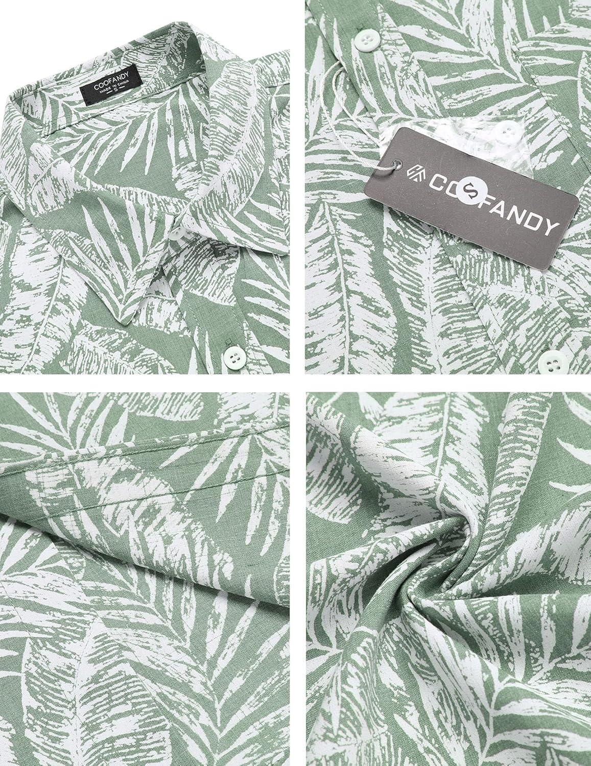 imageCOOFANDY Mens Summer Beach Hawaiian Tropical Shirt Casual Short Sleeve ShirtGreen Plam Leaves