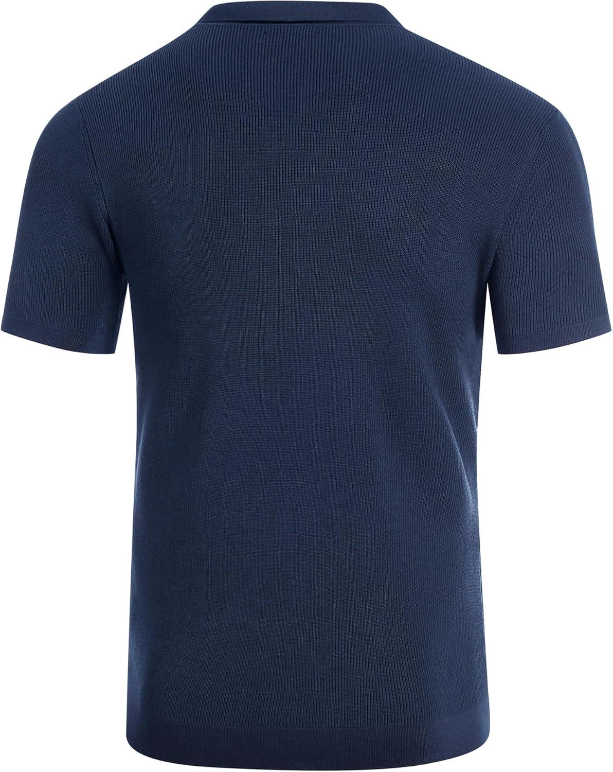 imageCOOFANDY Mens Vintage Knit Shirt Short Sleeve Button Down Polo Shirts for Summer Casual ampamp VacationNavy