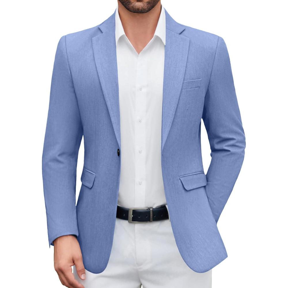 imageCOOFANDY Mens Casual Blazer One Button Sport Coat Lightweight Business Suit JacketBlue