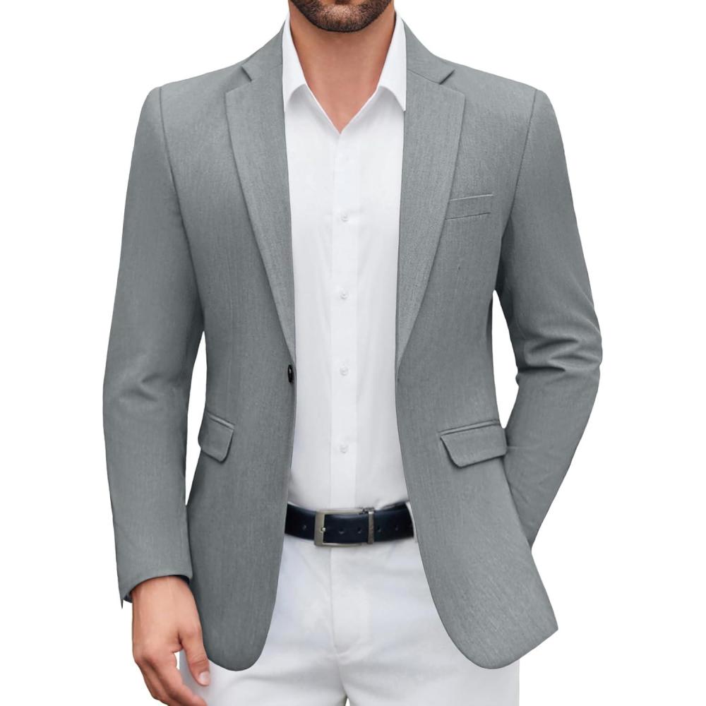 imageCOOFANDY Mens Casual Blazer One Button Sport Coat Lightweight Business Suit JacketLinen Grey
