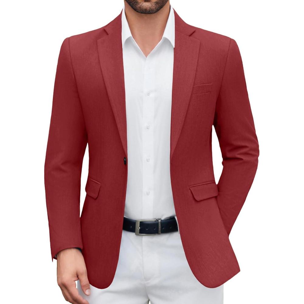imageCOOFANDY Mens Casual Blazer One Button Sport Coat Lightweight Business Suit JacketWine Red