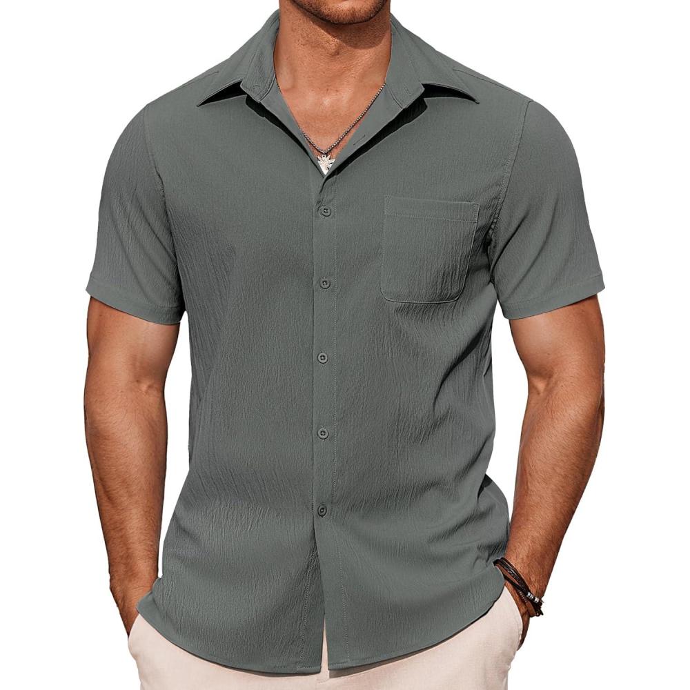 imageCOOFANDY Mens Casual Button Down Shirts Short Sleeve Summer Beach Vacation ShirtsDark Grey