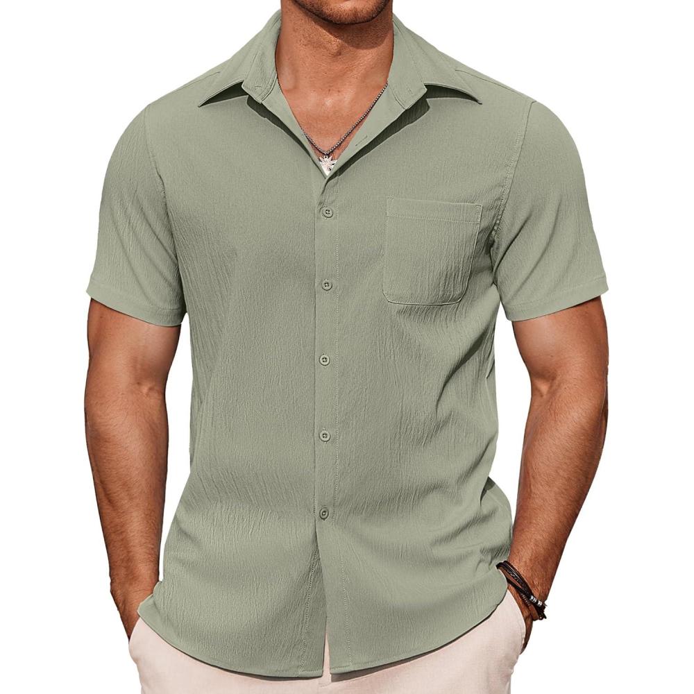 imageCOOFANDY Mens Casual Button Down Shirts Short Sleeve Summer Beach Vacation ShirtsLight Grey