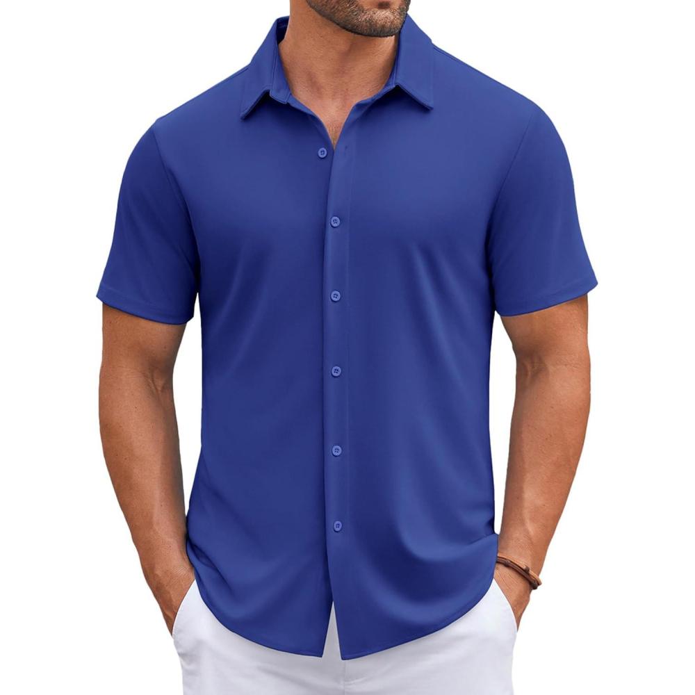 imageCOOFANDY Mens Casual Button Down Shirts Short Sleeve Wrinkle Free Shirt Untucked Summer Stretch Dress ShirtRoyal Blue
