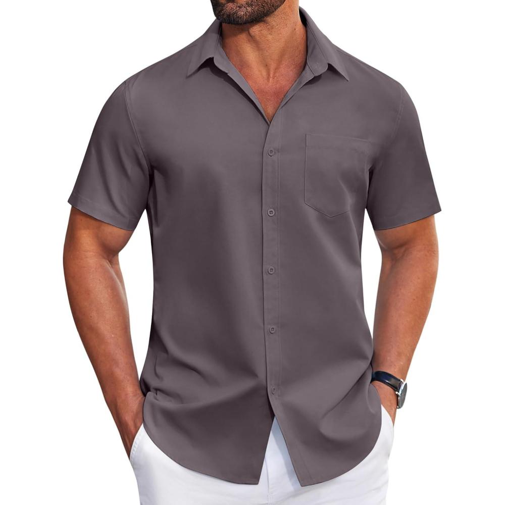 imageCOOFANDY Mens Dress Shirts Soft Modal Business Casual Button Down Shirts Lightweight Spring Summer ShirtsDark Gray
