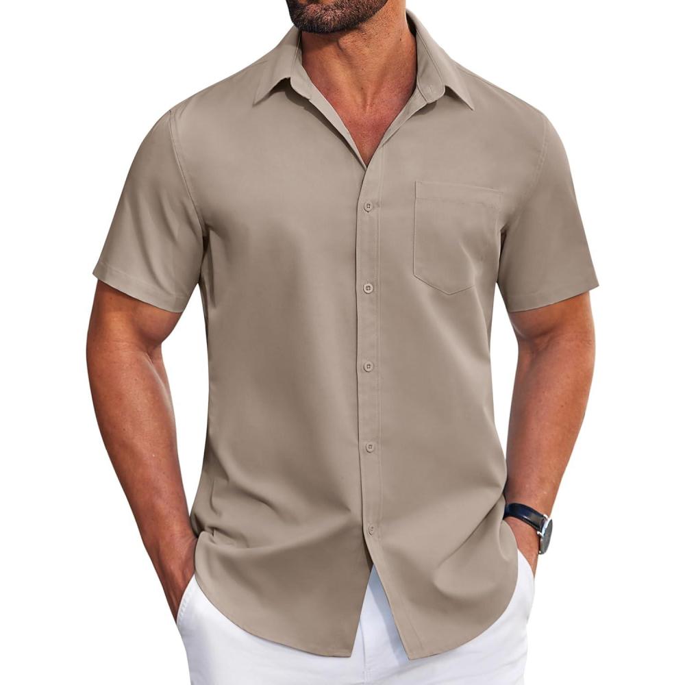 imageCOOFANDY Mens Dress Shirts Soft Modal Business Casual Button Down Shirts Lightweight Spring Summer ShirtsKhaki