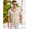 COOFANDY Men’s Casual Button Down Shirts Short Sleeve Linen Shirts Summer Beach Dress Shirt(Khaki)