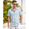COOFANDY Men’s Casual Button Down Shirts Short Sleeve Linen Shirts Summer Beach Dress Shirt(Linen – Clear Blue)